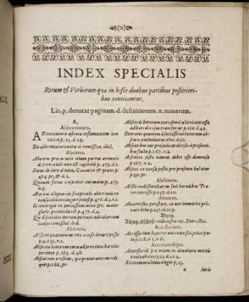 Index Specialis Rerum & Verborum quæ in hisce duabus partibus posterioribus continentur.