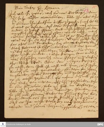 Brief von August Hermann Francke an Michael Andreas Riemann.