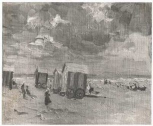 Strand mit Badekarren (Scheveningen) : Max Liebermann. Strand mit Badekarren (Scheveningen). Ölmalerei auf Leinwand, um 1908, 28,5 x 35,5 cm