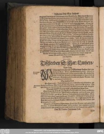 XLVIII. Tischreden D: Mar: Luthers/ Vom Tode.
