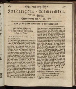 XXVII. Stück... den 3. Jul. 1802 - XXXI. Stück... den 31. Jul. 1802.
