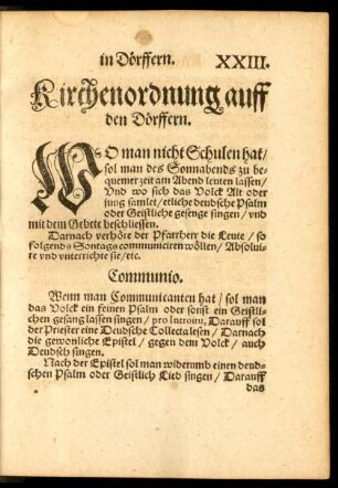 Kirchenordnung auff den Dörffern.