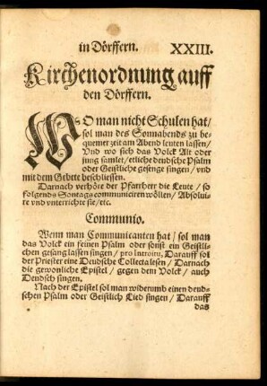 Kirchenordnung auff den Dörffern.
