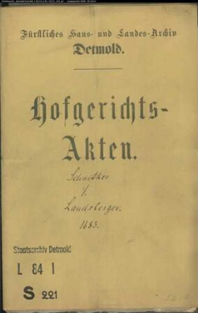 Schnitker, Hermann in Lemgo gegen Bernd Landsberger zu Brüntrup - Schuldforderung