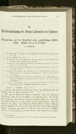 ¬Die¬ Verkündigung der Geburt Johannis des Täufers : Behandlung auf der Unterstufe einer mehrklassigen Volksschule ; Kinder bis zu 8, 9 Jahr