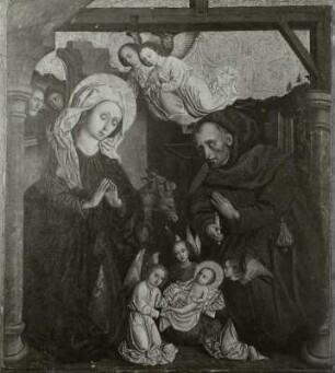 Heilige Familie : Lugau/Erzgebirge. Teil eines Altarflügels (Vorderseite), sichergestellt in Lugau, vor der Restaurierung, Dezember 1953