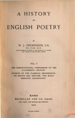 A history of English poetry. 5