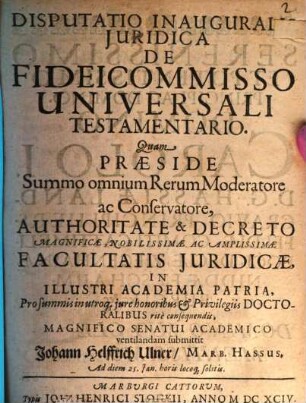 Diss. inaug. iur. de fideicommisso universali testamentario