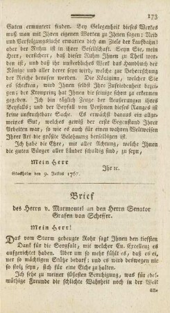Brief des Herrn v. Marmontel an den Herrn Senator Grafen von Scheffer.