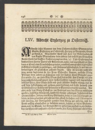 LXV. Albrecht Ertzhertzog zu Oesterreich