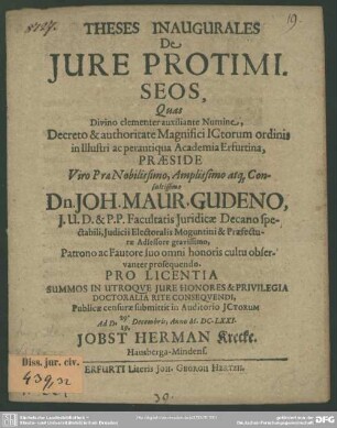 Theses inaug. de jure protimiseos : synopsis