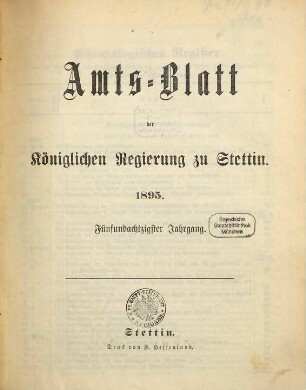 Amtsblatt der Regierung in Stettin. 1895 = Jg. 85