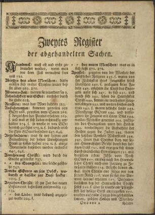 Zweytes Register der abgehandelten Sachen.