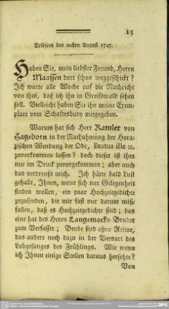 Tribsees den 20sten August 1747