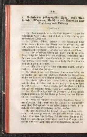 Auserlesene pädagogische Sätze, weise Aussprüche, Maximen, Ansichten und Sentenzen über Erziehung und Bildung : (Fortsetzung)