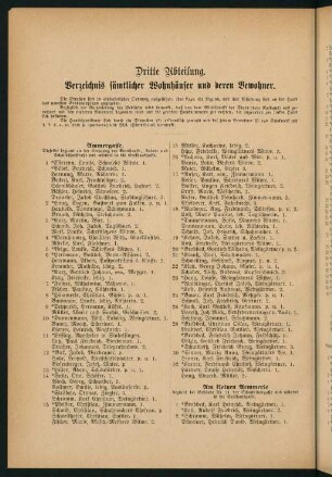 26-54, Dritte Abteilung. Verzeichnis sämtlicher Wohnhäuser und deren Bewohner.