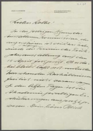 Brief von Richard Scheibe an Georg Kolbe