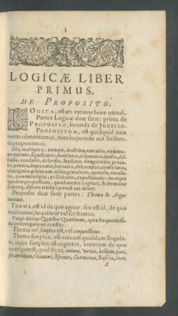Logicae Liber Primus. De Proposito.