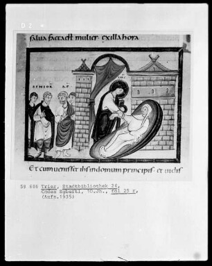 Codex Egberti — Auferweckung der Tochter des Jairus, Folio 25recto