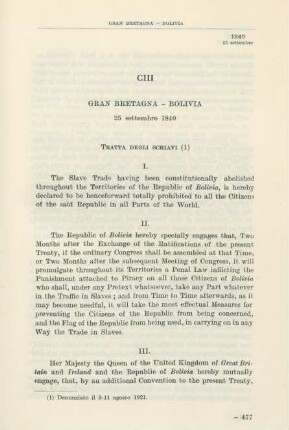 CIII Gran Bretagna - Bolivia 25 settembre 1840