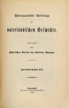 Thurgauische Beiträge zur vaterländischen Geschichte. 32. 1892