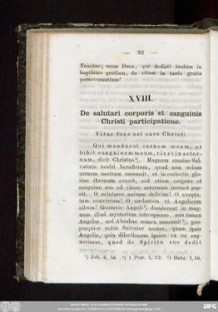 XVIII. De salutari corporis et sanguinis Christi participatione. Vitae fons est caro Christi.