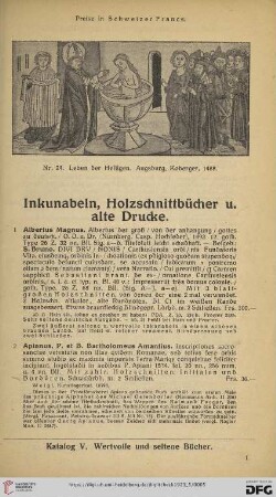 Inkunabeln, Holzschnittbücher u. alte Drucke (Nr.1-521)