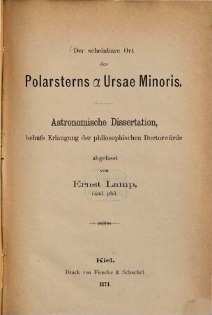Der scheinbare Ort des Polarsterns alpha Ursae Minoris