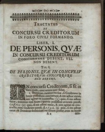 Liber I. De Personis, Quæ In Concursu Creditorum Concurrere Debent, Vel Non Debent.