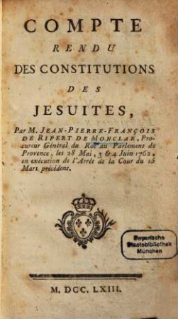 Compte rendu des Constitutions de Jesuites