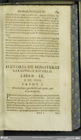 Historia De Ministerio Cardinalis Richelii. Liber IX. M. DC. XXXII
