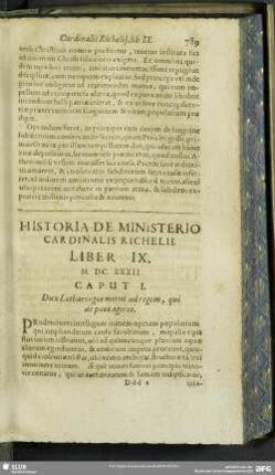 Historia De Ministerio Cardinalis Richelii. Liber IX. M. DC. XXXII