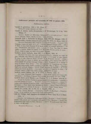 Pubblicazioni pervenute nell' Accademia nel mese di gennaio 1886.