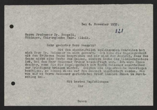 Dekan an Naegeli. 6.11.1953