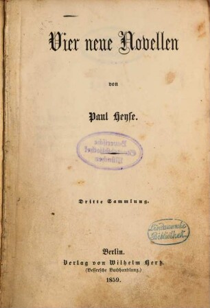 Vier neue Novellen : 3. Sammlung