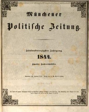 Münchener politische Zeitung : mit allerhöchstem Privilegium. 1844 = Jg. 45, [2] = Juli - Dez