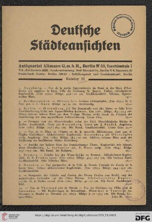 Nr. 21: Katalog / Antiquariat Altmann G.m.b.H., Berlin: Deutsche Städteansichten