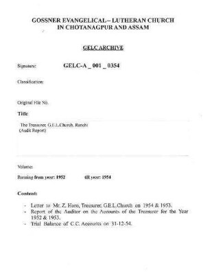 The Treasurer, G.E.L.Church, Ranchi (Audit Report)