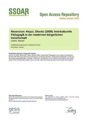 Rezension: Hejazi, Ghodsi (2009): Interkulturelle Pädagogik in der modernen bürgerlichen Gesellschaft
