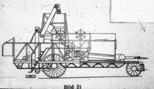 Schemazeichnung: Erntetechnik, Mähdrusch, Mähdrescher gezogen