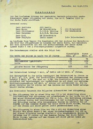 1.2.1 Zusammenarbeit VR Polen: Protokoll Aschekommission Hirschfelde-Turów, Variantenvergleich