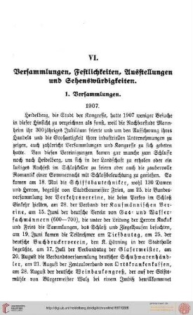 VI. Versammlungen, Festlichkeiten, Ausstellungen, Sehenswürdigkeiten