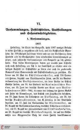 VI. Versammlungen, Festlichkeiten, Ausstellungen, Sehenswürdigkeiten