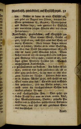 Rindfleisch, auf Holländische Art. - Rindsziemer zu braten.