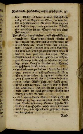 Rindfleisch, auf Holländische Art. - Rindsziemer zu braten.