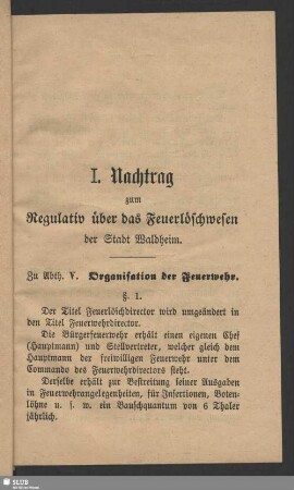 Nachtr. 1: Regulativ über des Feuerlöschwesen der Stadt Waldheim