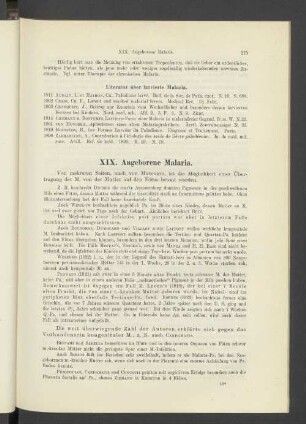 XIX. Angeborene Malaria.