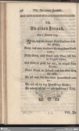 VII. An einen Freund. den I. Jänner 1755