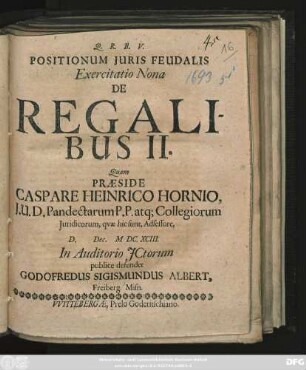 Positionum Iuris Feudalis Exercitatio Nona De Regalibus II.