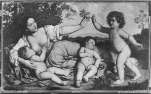 Caritas : Domenico Zampieri Domenichino (1581-1641, Schule des Domenichino). Caritas (die Liebe) als Mutter mit drei Kindern. Leinwand, 1,19 x 1,97 m. Gemäldegalerie Alte Meister 351
